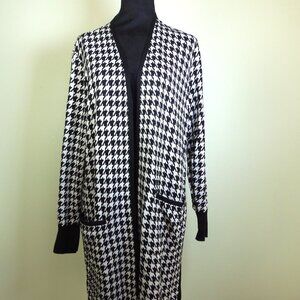 CHICO'S SZ 2 Open Front Cardigan Black White Houndstooth Sweater